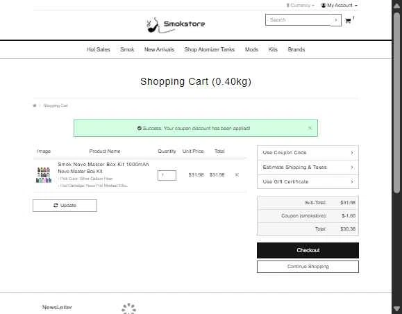 Smokstore checkout page showing Smokstore coupon code box | Screenshot taken by SimplyCodes community member on Dec 4, 2025