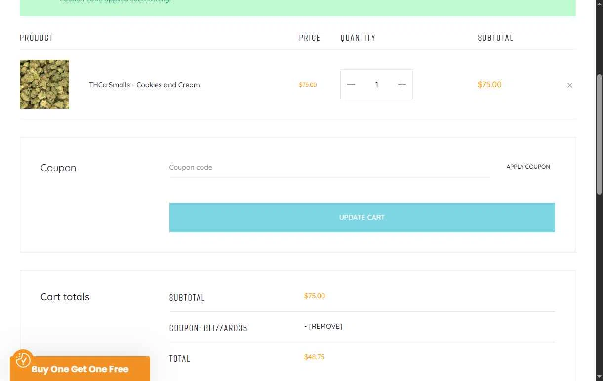 Smoky Mountain CBD checkout page showing Smoky Mountain CBD coupon code box | Screenshot taken by SimplyCodes community member on Jan 7, 2026