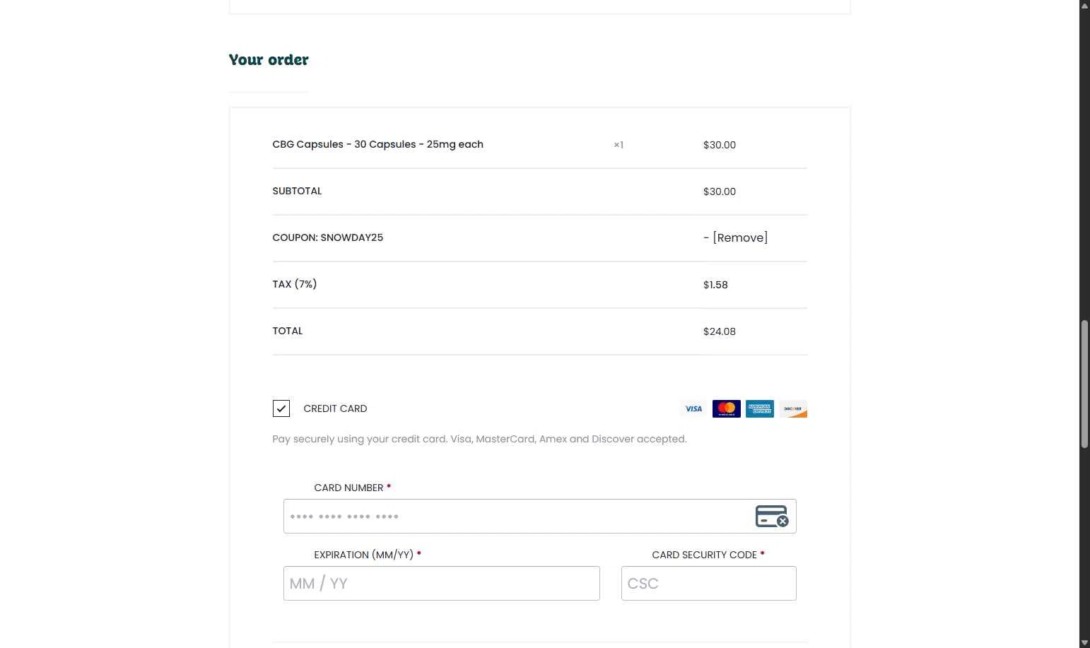 Smoky Mountain CBD checkout page showing Smoky Mountain CBD coupon code box | Screenshot taken by SimplyCodes community member on Dec 15, 2025
