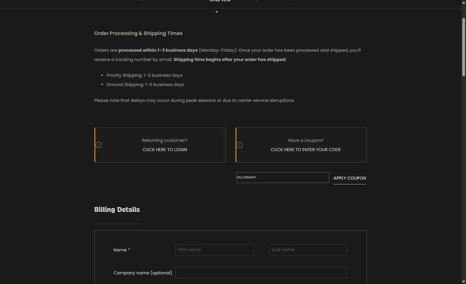 Smoky Mountain CBD checkout page showing Smoky Mountain CBD coupon code box | Screenshot taken by SimplyCodes community member on Jan 4, 2026