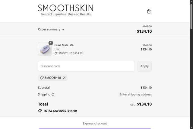 SmoothSkin checkout page showing SmoothSkin promo code box | Screenshot taken by SimplyCodes community member on Sep 4, 2025