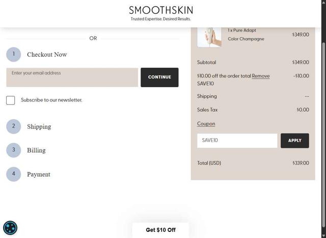 SmoothSkin checkout page showing SmoothSkin promo code box | Screenshot taken by SimplyCodes community member on Aug 9, 2025