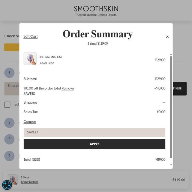 SmoothSkin checkout page showing SmoothSkin promo code box | Screenshot taken by SimplyCodes community member on Jul 11, 2025