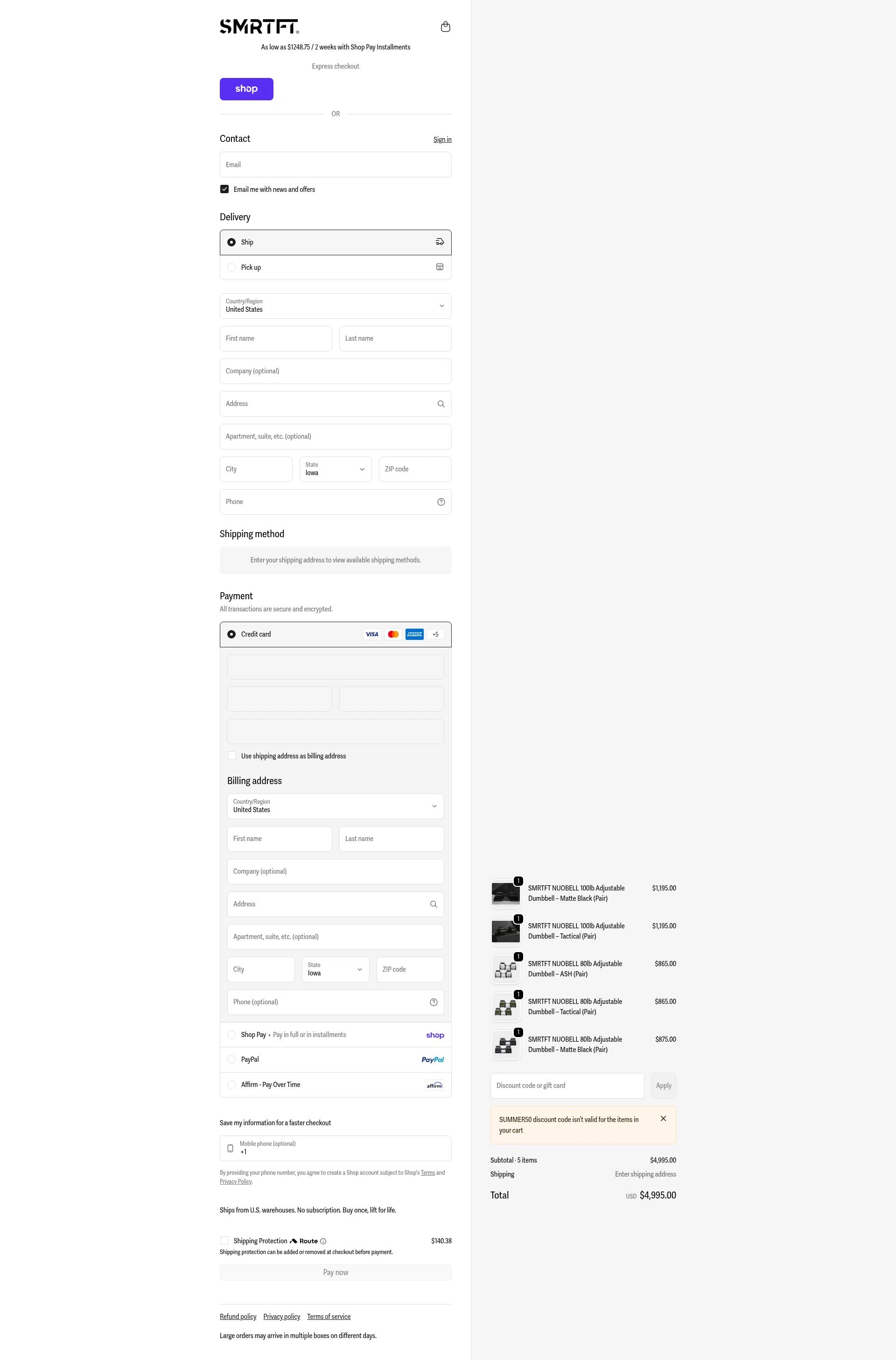 SMRTFT checkout page showing SMRTFT discount code box | Screenshot taken by SimplyCodes community member on Feb 3, 2026