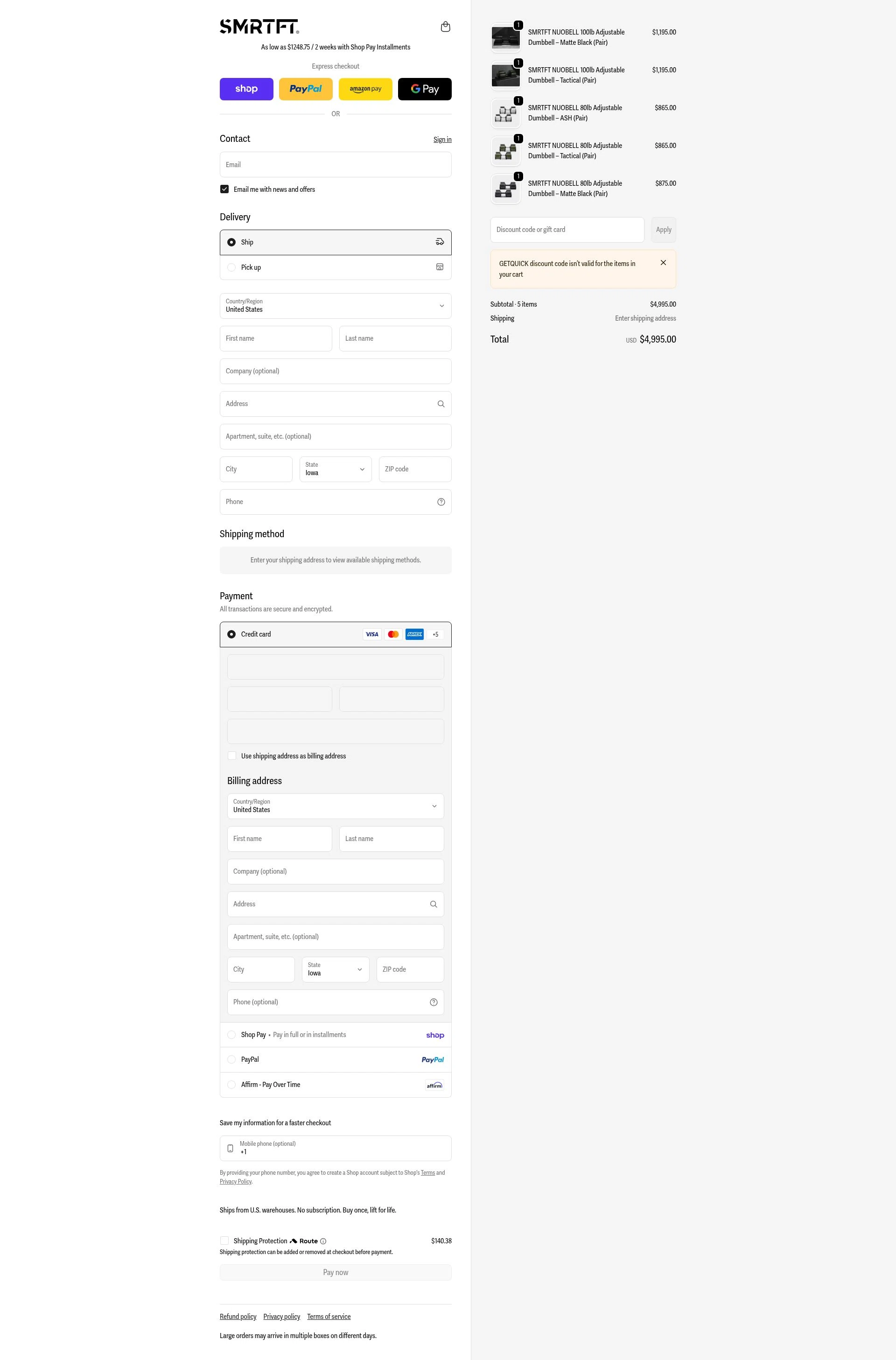 SMRTFT checkout page showing SMRTFT discount code box | Screenshot taken by SimplyCodes community member on Feb 7, 2026