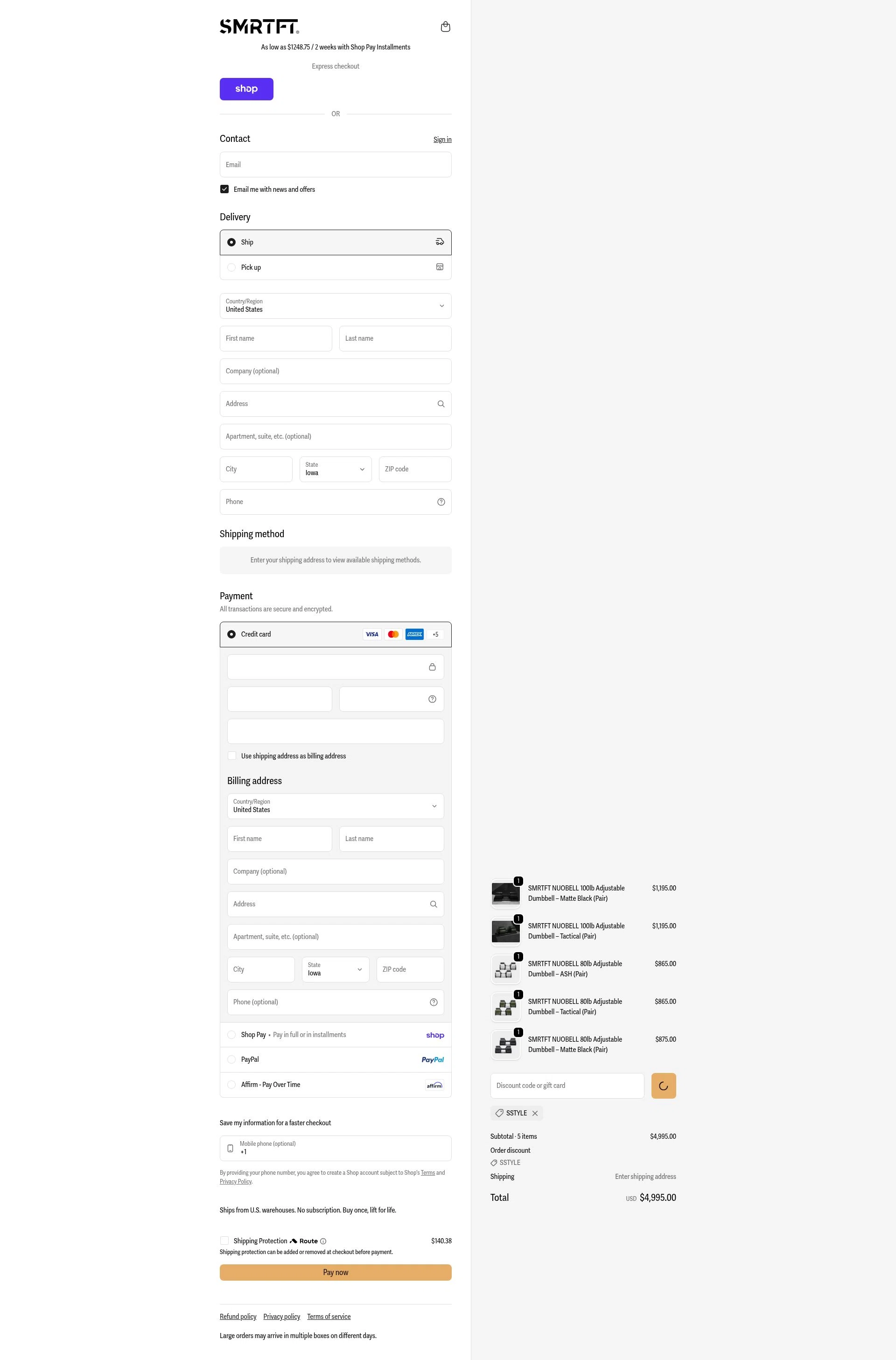 SMRTFT checkout page showing SMRTFT discount code box | Screenshot taken by SimplyCodes community member on Feb 3, 2026