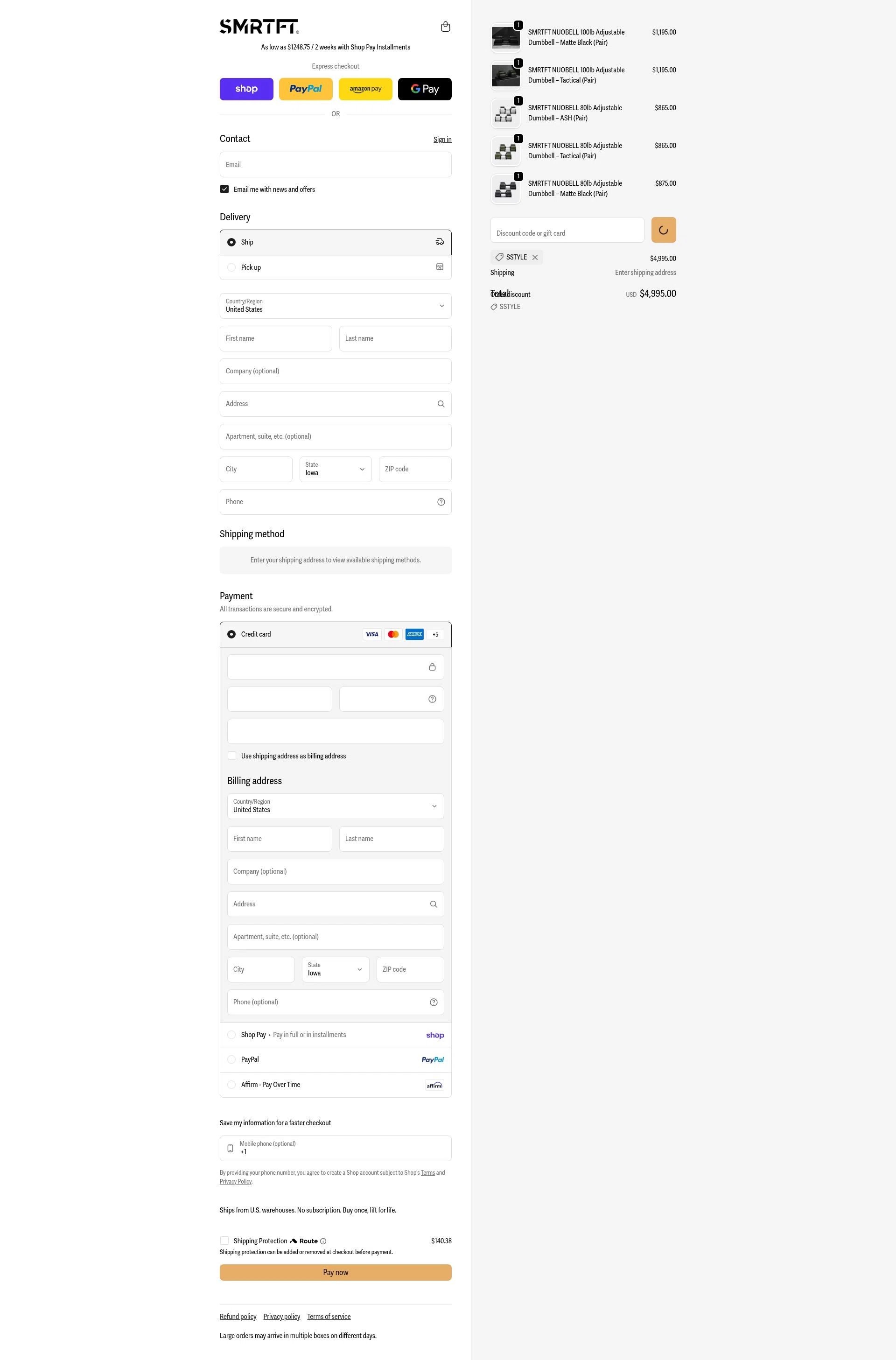 SMRTFT checkout page showing SMRTFT discount code box | Screenshot taken by SimplyCodes community member on Feb 7, 2026