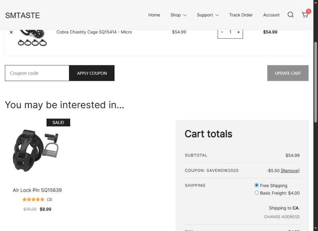 SMTASTE checkout page showing SMTASTE coupon code box | Screenshot taken by SimplyCodes community member on Sep 5, 2025