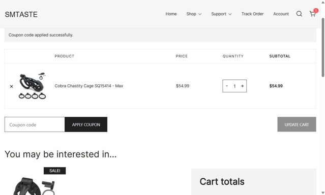 SMTASTE checkout page showing SMTASTE coupon code box | Screenshot taken by SimplyCodes community member on Sep 5, 2025