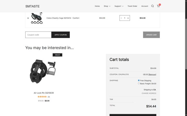 SMTASTE checkout page showing SMTASTE coupon code box | Screenshot taken by SimplyCodes community member on Sep 5, 2025