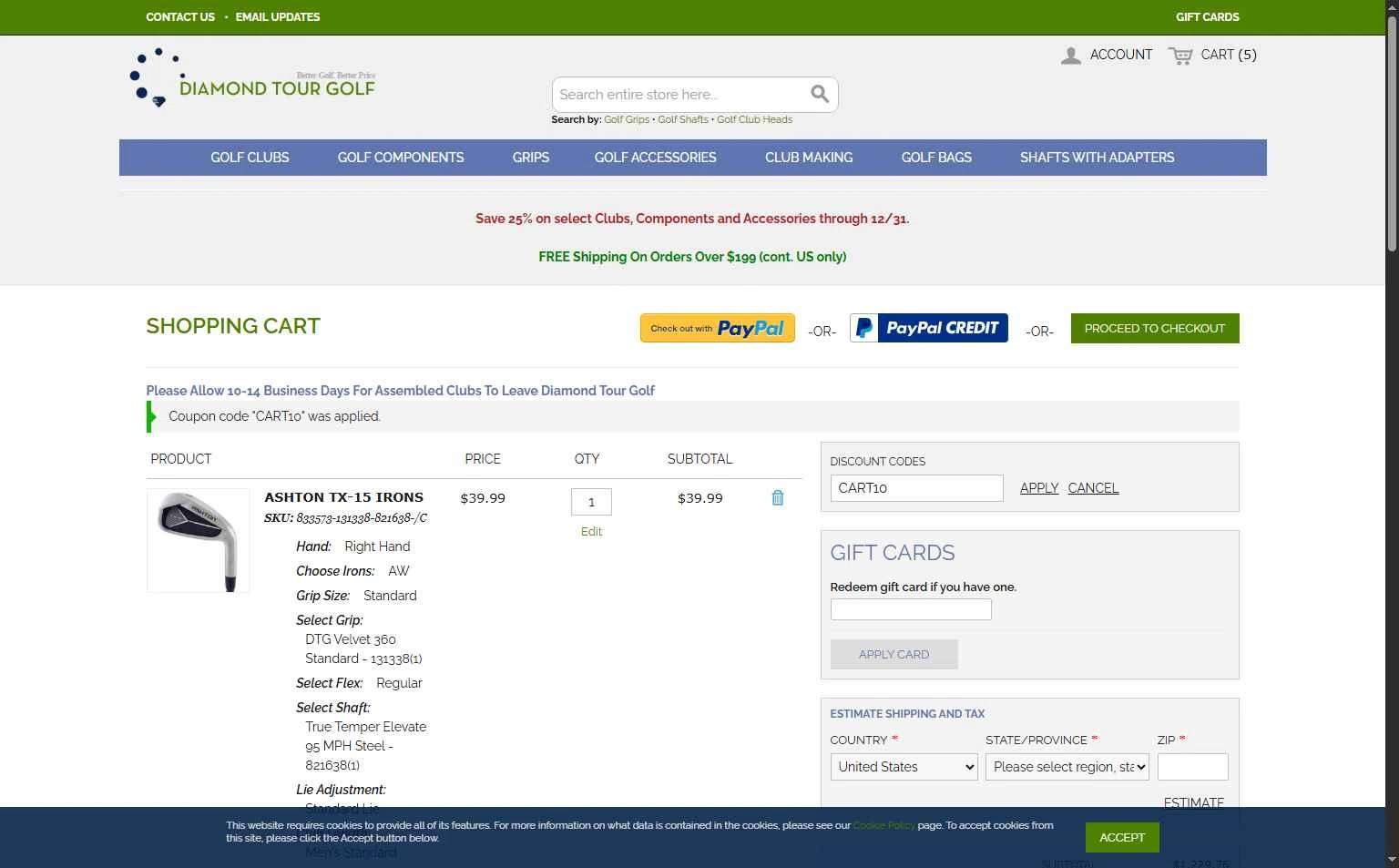 SMT Golf checkout page showing SMT Golf promo code box | Screenshot taken by SimplyCodes community member on Dec 10, 2025