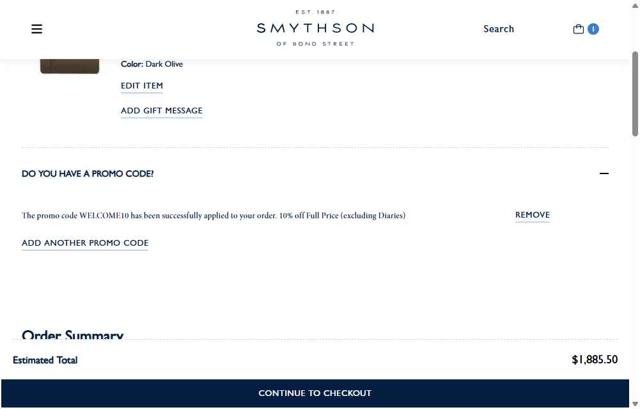 Smythson checkout page showing Smythson promo code box | Screenshot taken by SimplyCodes community member on Aug 12, 2025
