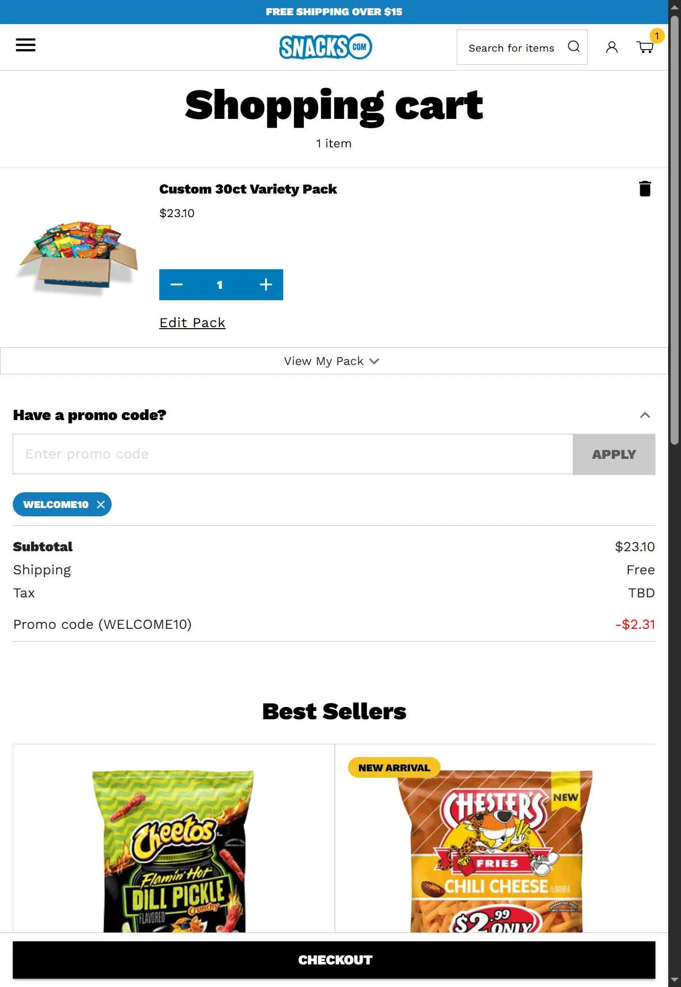 Snacks.com checkout page showing Snacks.com promo code box | Screenshot taken by SimplyCodes community member on Jul 22, 2025