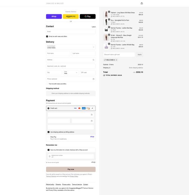 Snagged & Bagged checkout page showing Snagged & Bagged promo code box | Screenshot taken by SimplyCodes community member on Sep 4, 2025