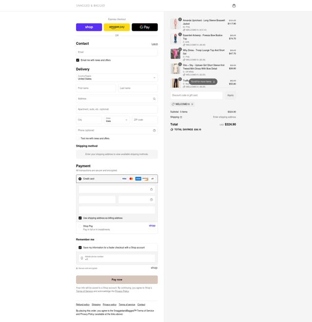 Snagged & Bagged checkout page showing Snagged & Bagged promo code box | Screenshot taken by SimplyCodes community member on Aug 31, 2025