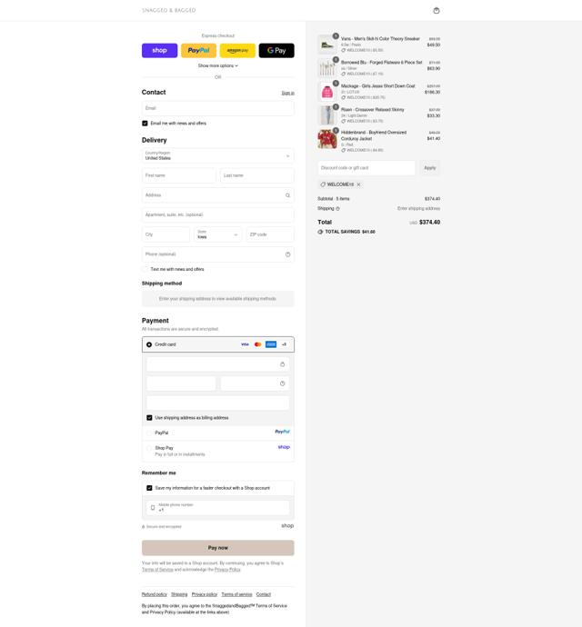 Snagged & Bagged checkout page showing Snagged & Bagged promo code box | Screenshot taken by SimplyCodes community member on Sep 12, 2025