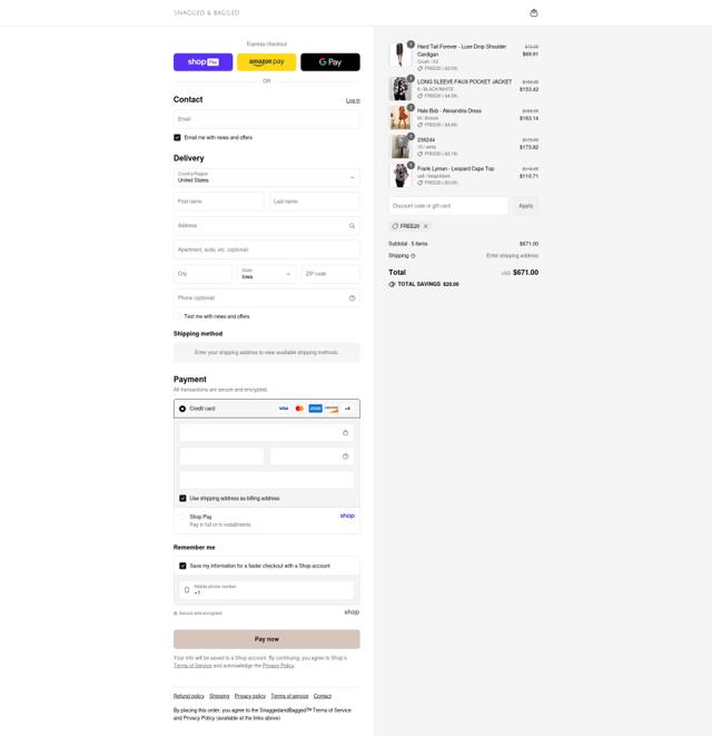 Snagged & Bagged checkout page showing Snagged & Bagged promo code box | Screenshot taken by SimplyCodes community member on Aug 23, 2025