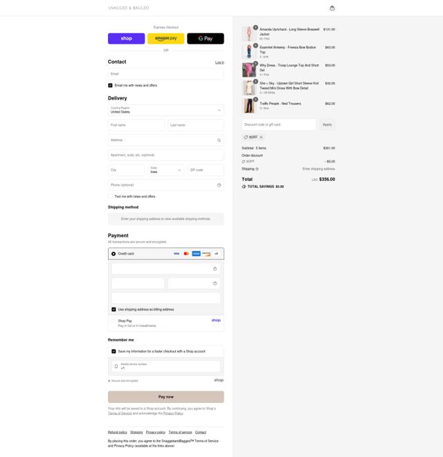 Snagged & Bagged checkout page showing Snagged & Bagged promo code box | Screenshot taken by SimplyCodes community member on Aug 31, 2025
