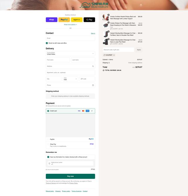 Snailax checkout page showing Snailax promo code box | Screenshot taken by SimplyCodes community member on Sep 12, 2025