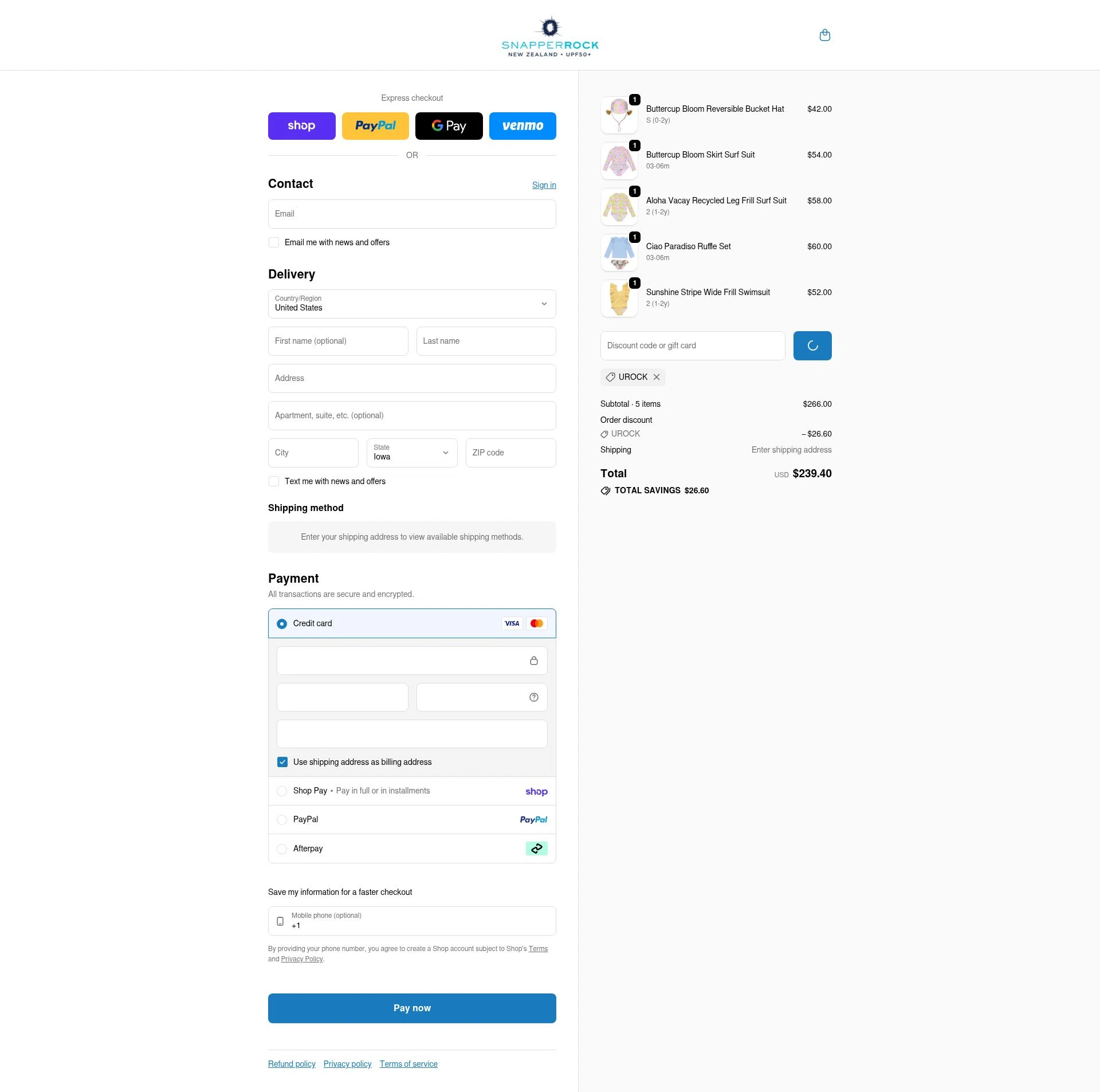 Snapper Rock checkout page showing Snapper Rock discount code box | Screenshot taken by SimplyCodes community member on Feb 8, 2026
