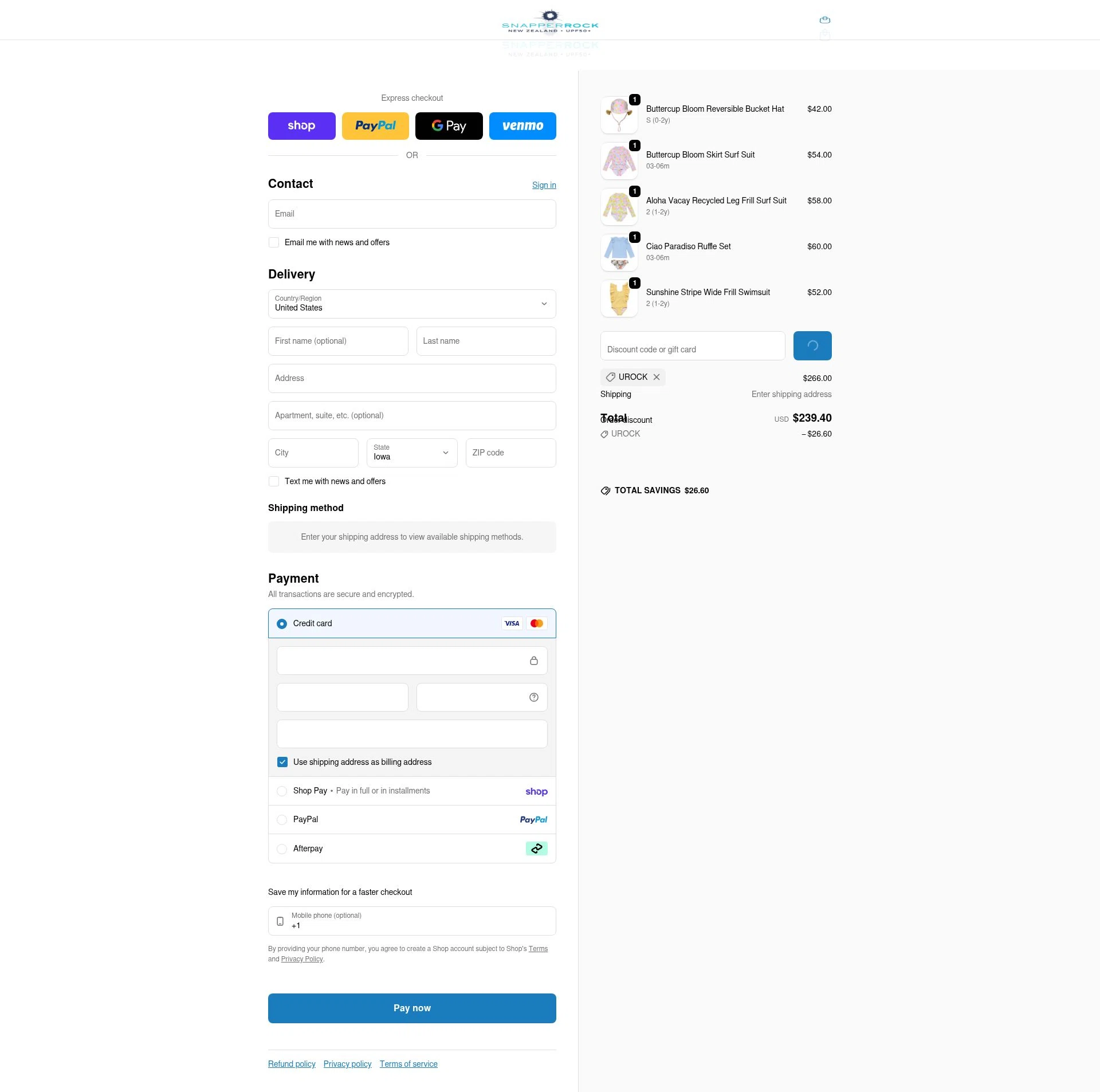 Snapper Rock checkout page showing Snapper Rock discount code box | Screenshot taken by SimplyCodes community member on Feb 4, 2026