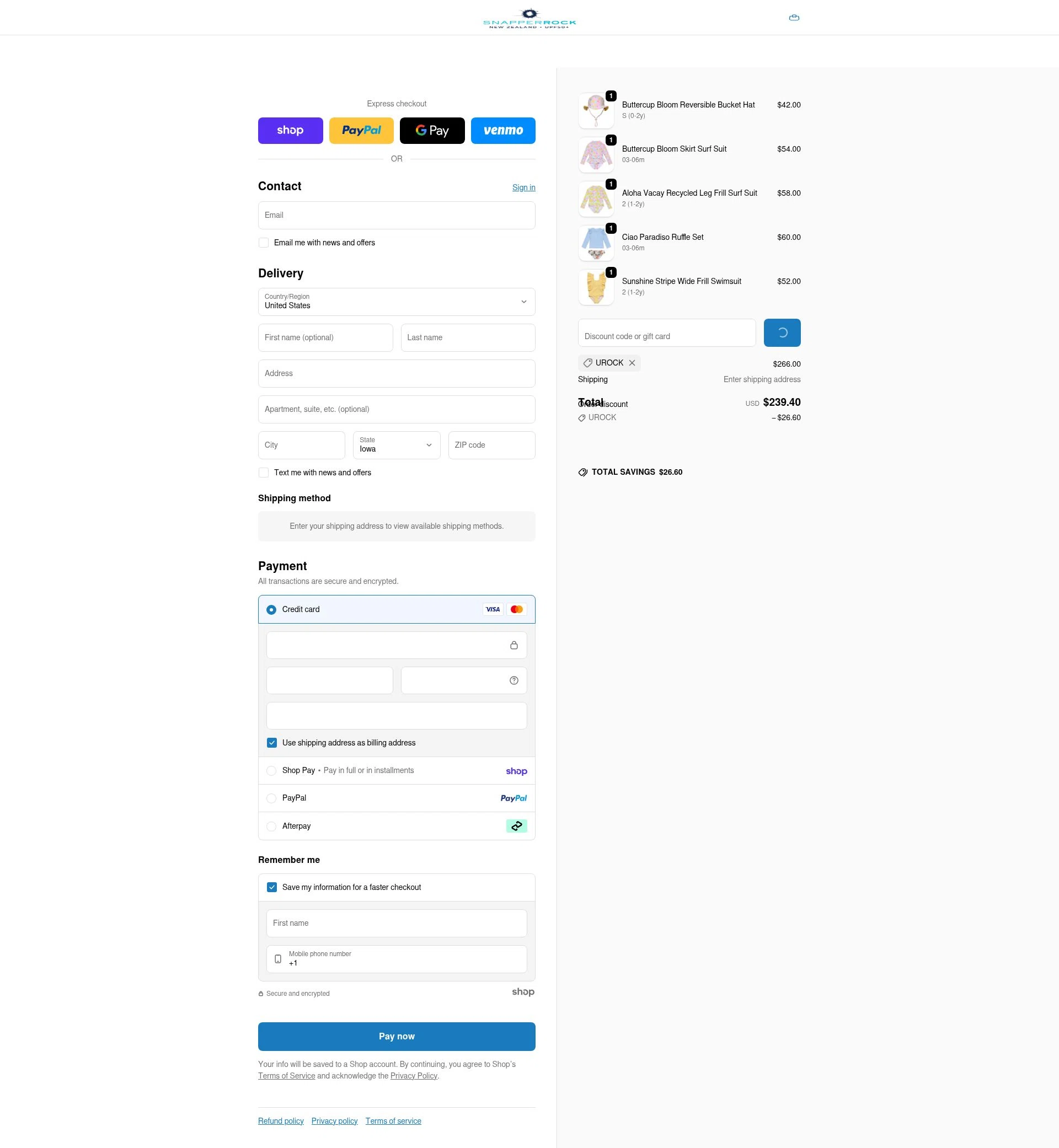 Snapper Rock checkout page showing Snapper Rock discount code box | Screenshot taken by SimplyCodes community member on Jan 22, 2026