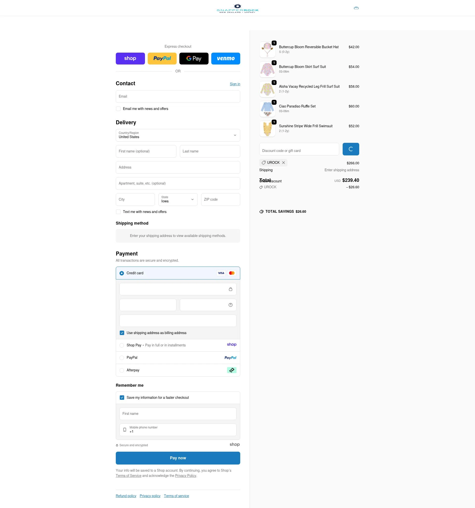Snapper Rock checkout page showing Snapper Rock discount code box | Screenshot taken by SimplyCodes community member on Jan 12, 2026