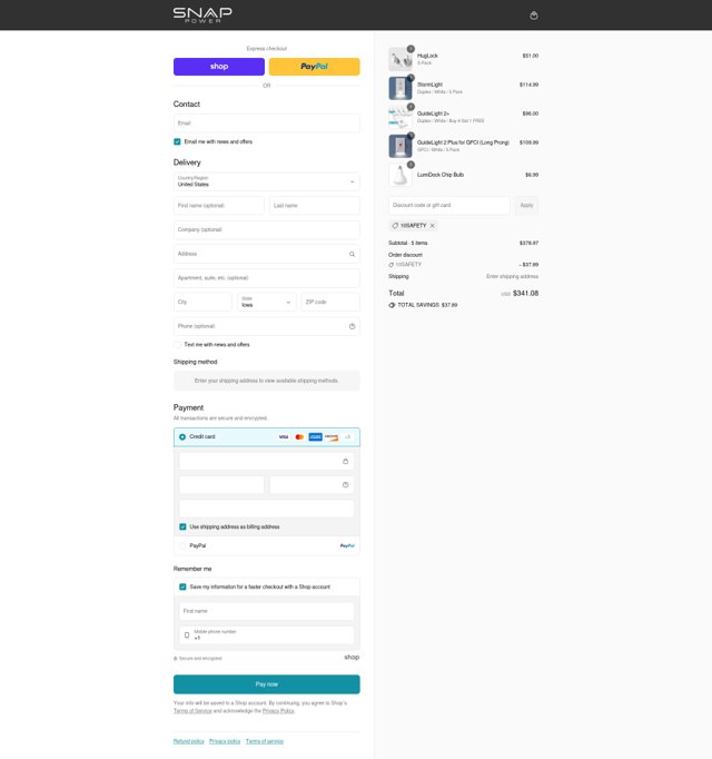 SnapPower checkout page showing SnapPower discount code box | Screenshot taken by SimplyCodes community member on Sep 3, 2025