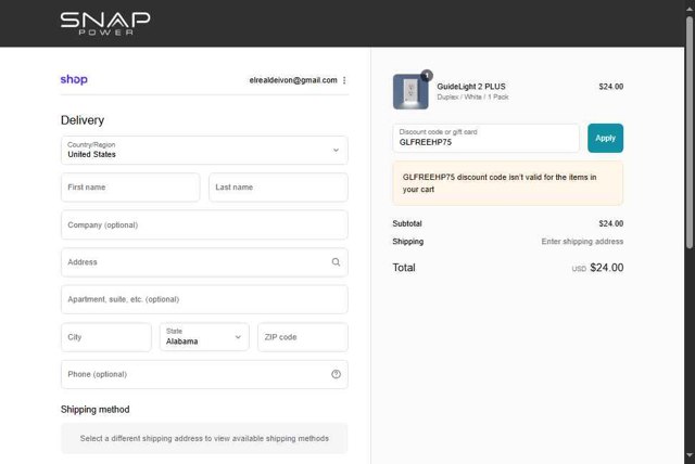 SnapPower checkout page showing SnapPower discount code box | Screenshot taken by SimplyCodes community member on Sep 7, 2025