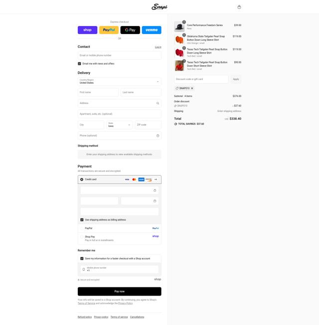 Snaps Clothing checkout page showing Snaps Clothing discount code box | Screenshot taken by SimplyCodes community member on Sep 5, 2025