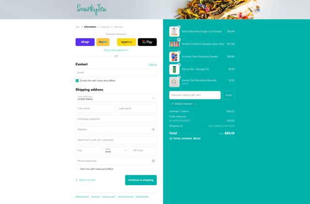 Snarky Tea checkout page showing Snarky Tea discount code box | Screenshot taken by SimplyCodes community member on Sep 11, 2025