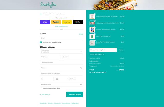 Snarky Tea checkout page showing Snarky Tea discount code box | Screenshot taken by SimplyCodes community member on Aug 30, 2025