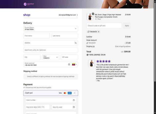 Snatched body checkout page showing Snatched body discount code box | Screenshot taken by SimplyCodes community member on Sep 11, 2025