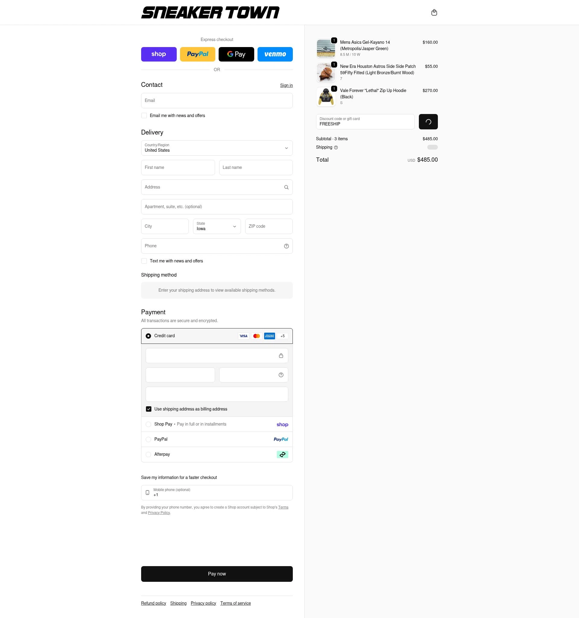 SNEAKER TOWN checkout page showing SNEAKER TOWN discount code box | Screenshot taken by SimplyCodes community member on Feb 4, 2026