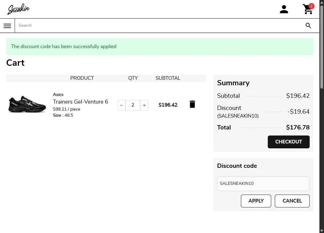 Sneakin checkout page showing Sneakin discount code box | Screenshot taken by SimplyCodes community member on Nov 4, 2025
