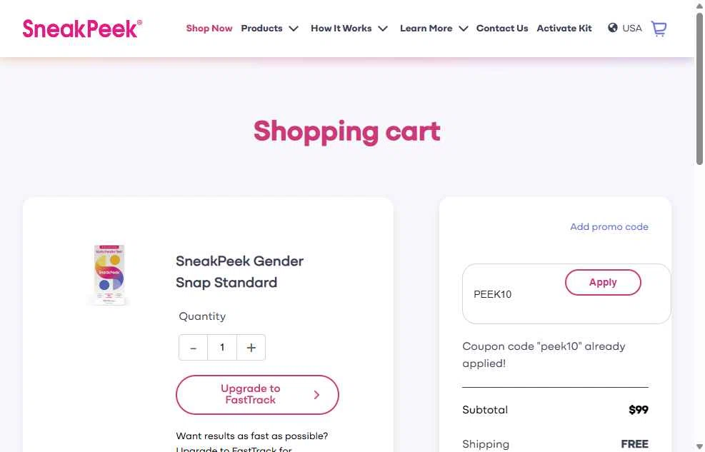 SneakPeek Test checkout page showing SneakPeek Test promo code box | Screenshot taken by SimplyCodes community member on Feb 11, 2026