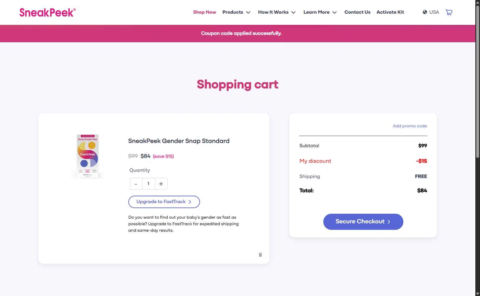SneakPeek Test checkout page showing SneakPeek Test promo code box | Screenshot taken by SimplyCodes community member on Feb 3, 2026