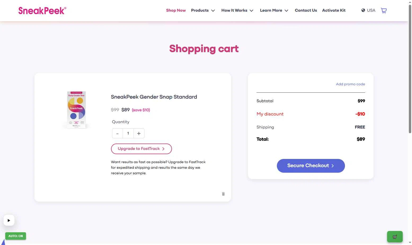 SneakPeek Test checkout page showing SneakPeek Test promo code box | Screenshot taken by SimplyCodes community member on Feb 11, 2026