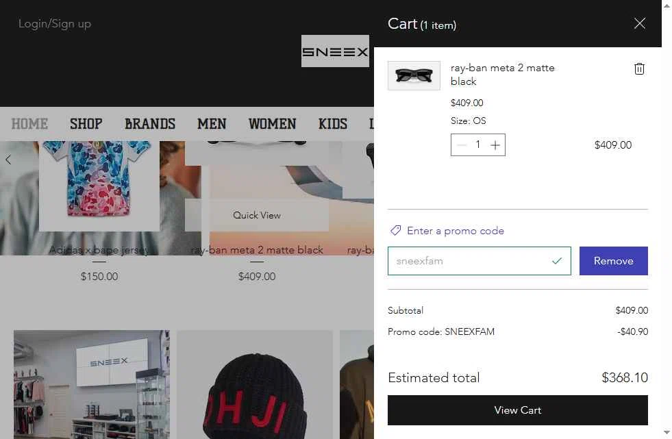 SNEEX 3RD WARD checkout page showing SNEEX 3RD WARD promo code box | Screenshot taken by SimplyCodes community member on Oct 13, 2025