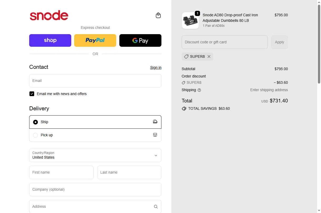 Snode Sport checkout page showing Snode Sport promo code box | Screenshot taken by SimplyCodes community member on Feb 5, 2026
