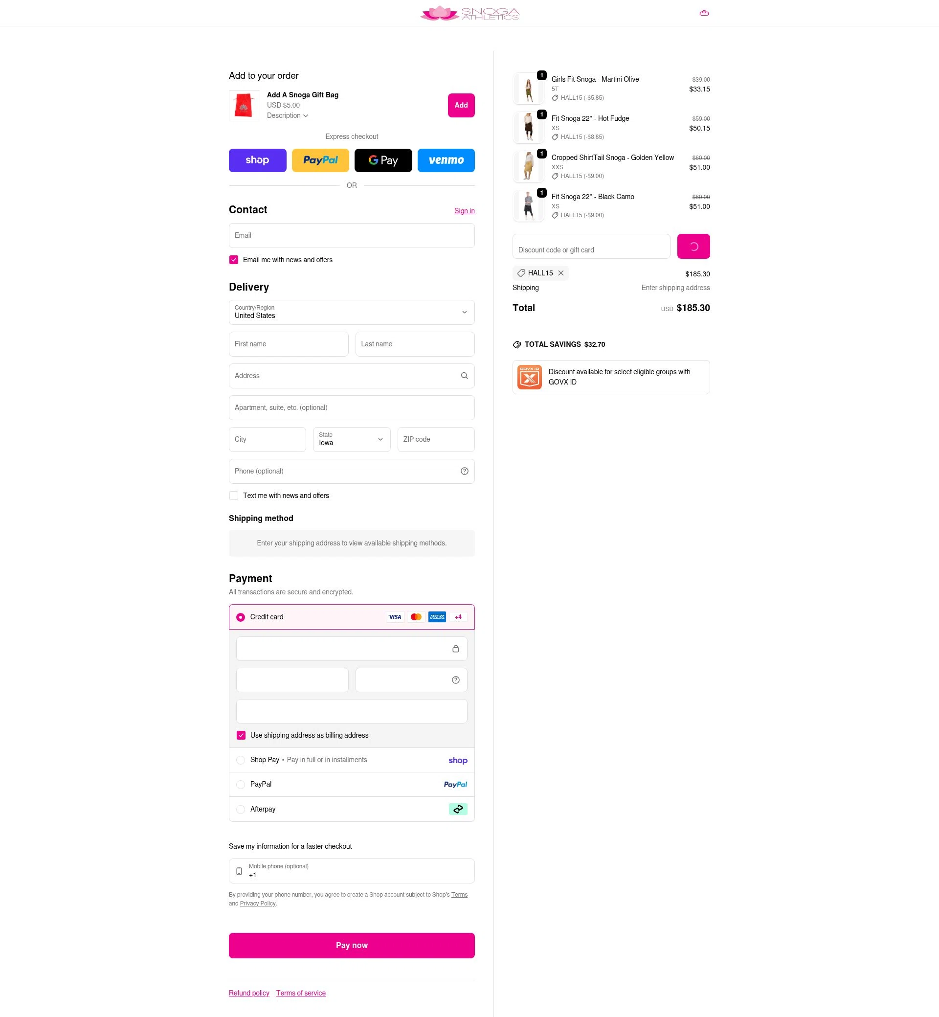 Snoga Athletics checkout page showing Snoga Athletics promo code box | Screenshot taken by SimplyCodes community member on Feb 18, 2026