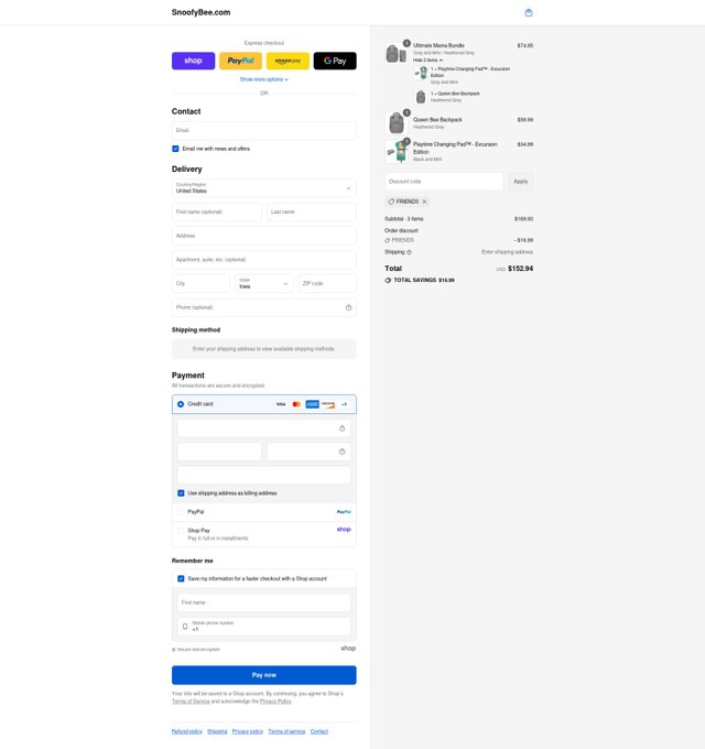 SnoofyBee checkout page showing SnoofyBee coupon code box | Screenshot taken by SimplyCodes community member on Sep 4, 2025