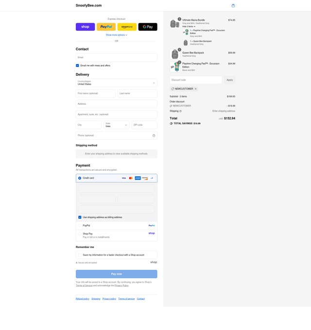SnoofyBee checkout page showing SnoofyBee coupon code box | Screenshot taken by SimplyCodes community member on Sep 4, 2025