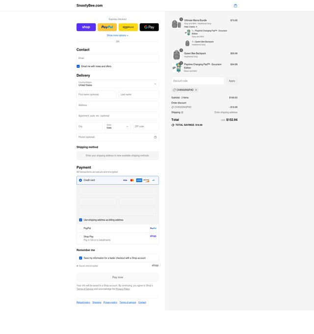 SnoofyBee checkout page showing SnoofyBee coupon code box | Screenshot taken by SimplyCodes community member on Sep 4, 2025