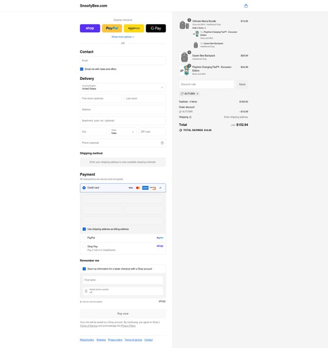 SnoofyBee checkout page showing SnoofyBee coupon code box | Screenshot taken by SimplyCodes community member on Sep 4, 2025