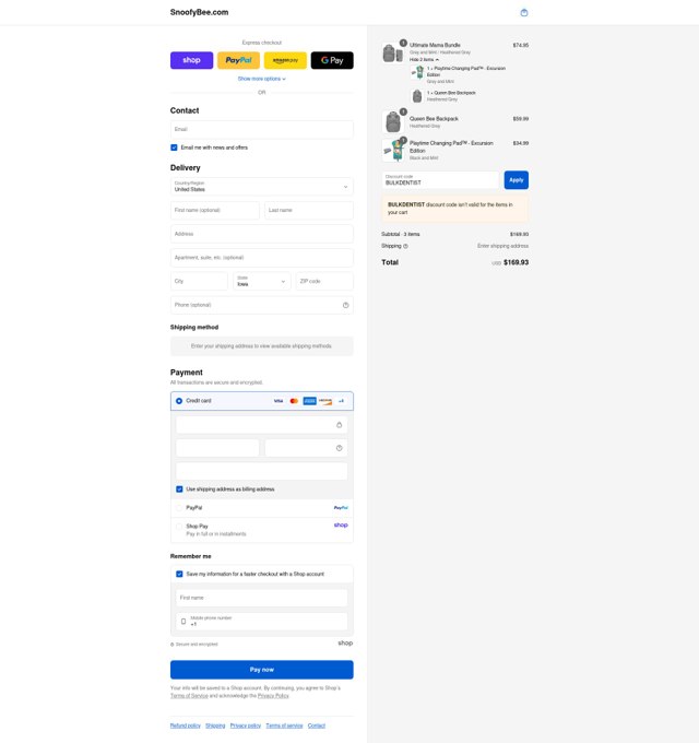 SnoofyBee checkout page showing SnoofyBee coupon code box | Screenshot taken by SimplyCodes community member on Sep 4, 2025