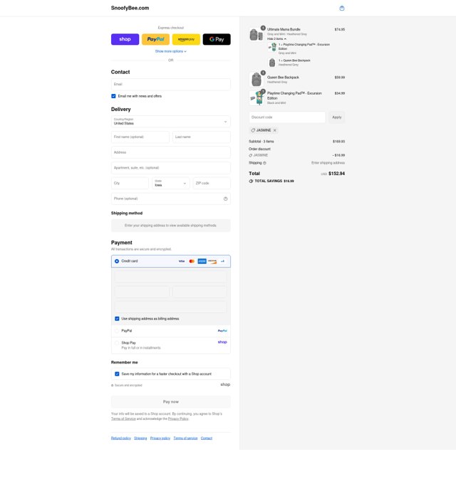 SnoofyBee checkout page showing SnoofyBee coupon code box | Screenshot taken by SimplyCodes community member on Sep 4, 2025