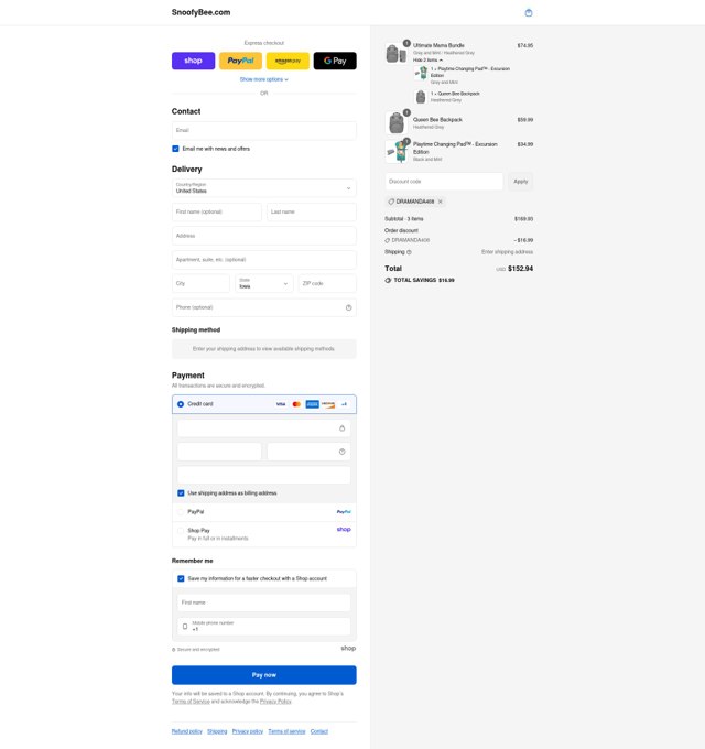 SnoofyBee checkout page showing SnoofyBee coupon code box | Screenshot taken by SimplyCodes community member on Sep 4, 2025