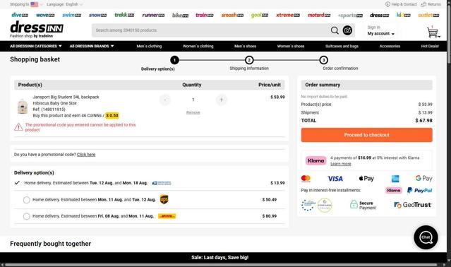 Snowinn checkout page showing Snowinn promo code box | Screenshot taken by SimplyCodes community member on Aug 6, 2025