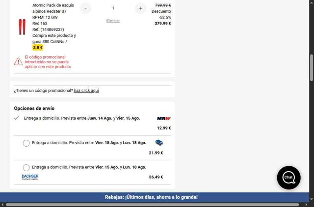 Snowinn checkout page showing Snowinn promo code box | Screenshot taken by SimplyCodes community member on Aug 12, 2025